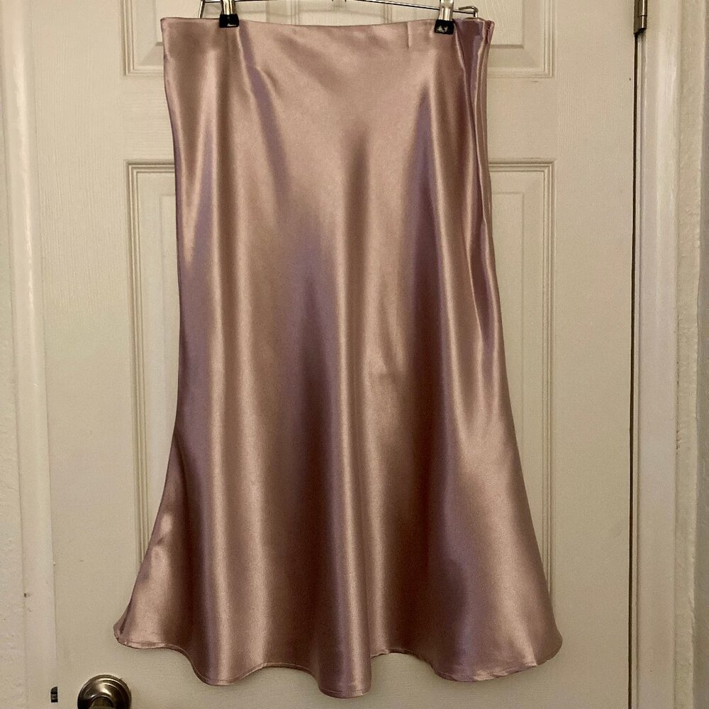 NWT, SZ XL (see measurements) Silky Satin Midi Trumpet Skirt, Pink